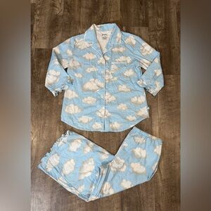 Nick and Nora HTF Vintage 100% Cotton Clouds Capri Pajama set with ruffles M